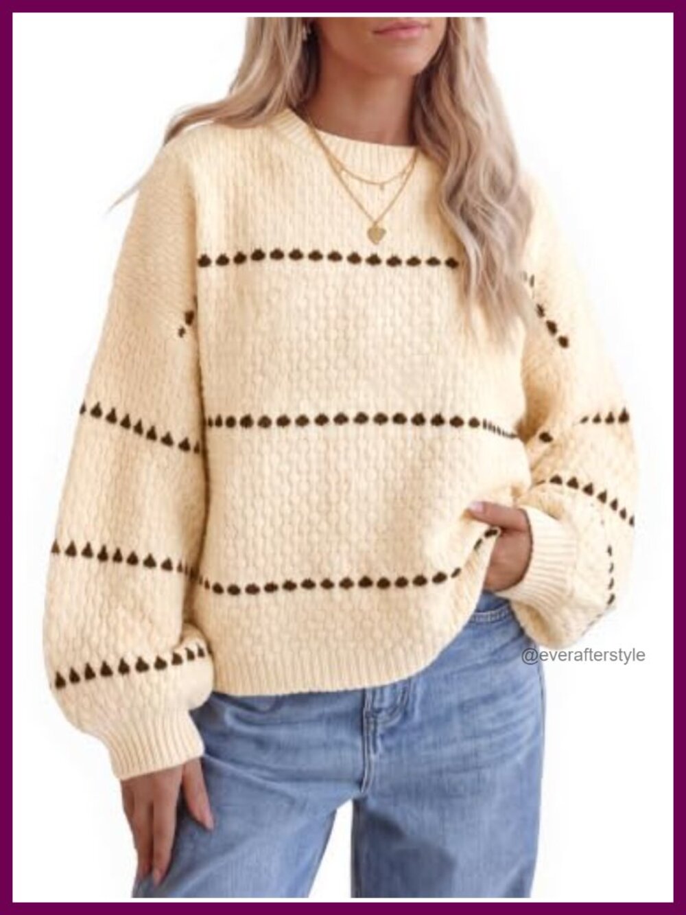 Chunky Knit Oversized Puff Sleeve Pullover Sweater Women Long Sleeve